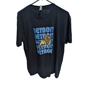 Detroit Lions Graphic T-Shirt Black Cotton Short Sleeve Crewneck XL